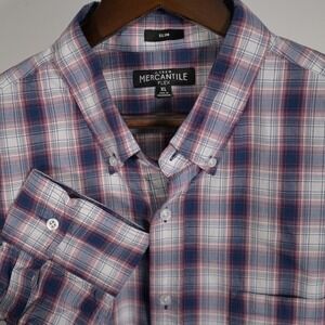 J.Crew Mercantile Flex Mens XL Slim Fit Plaid Navy Red White Collegiate Preppy